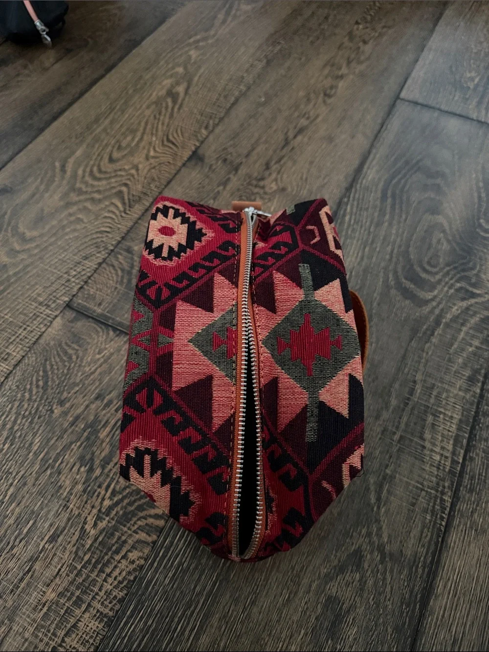 Boho Geometric Canvas Travel Pouch - Red & Pink